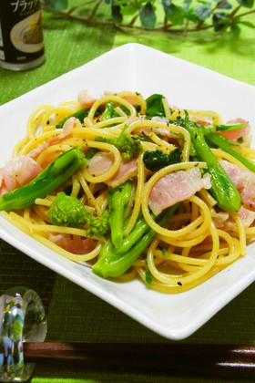 菜の花とベーコンの柚子胡椒パスタ